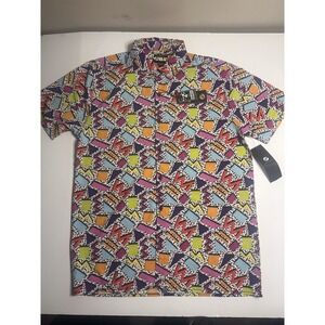 Drill Clothing Shirt Men's Large Multicolor Disco Party Saved‎ by Bell Button-Up